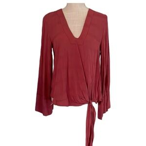Free People Rust Boho Flowy Front Tie Oversized Top Size XS